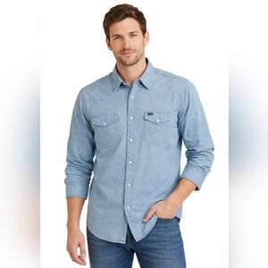 Wrangler Pearl Snap Buttons‎ Denim Western Stitching Long Sleeves BRUSHPOPPER XL
